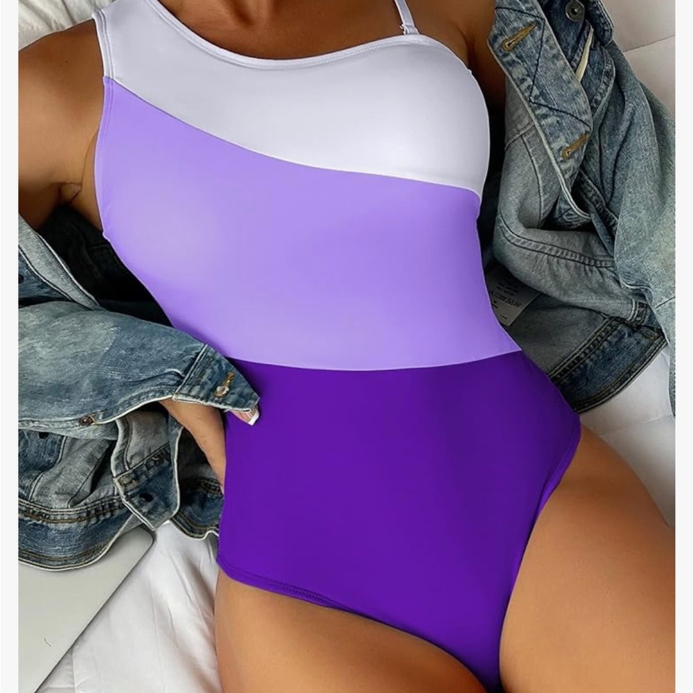 NWOT Vibrant Purple and White One Piece Swimwear